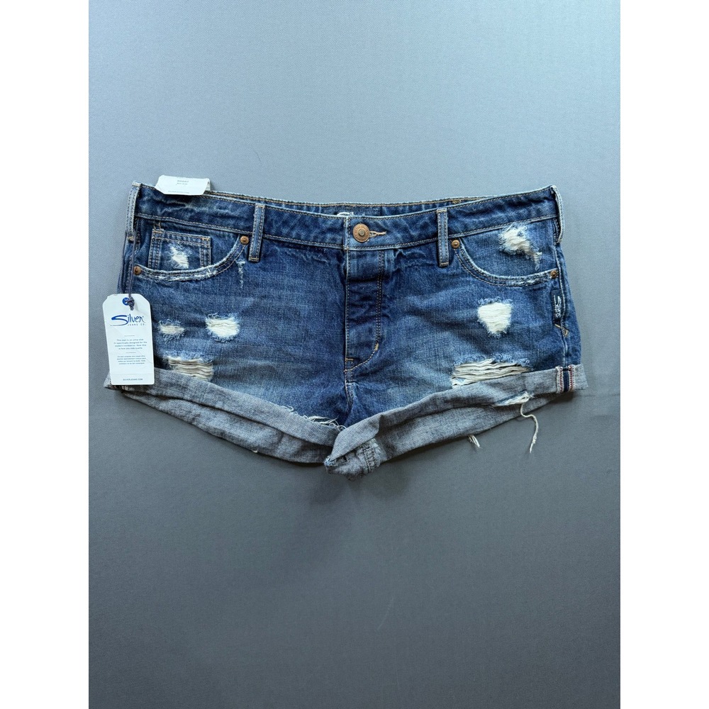 Silver Jeans Co. Women's Distressed Dark Blue Denim Jean Shorts